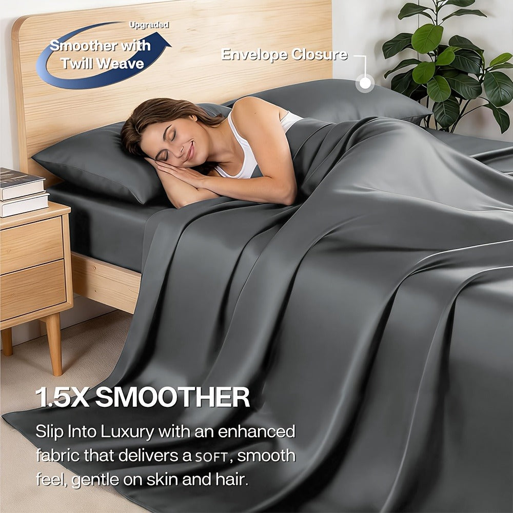 Cooling Bed Sheet Set 6 Piece Ultra Soft Deep Pocket 17 Inch Double Stitching for Hot Sleepers Twin Full Queen King Multiple Colors