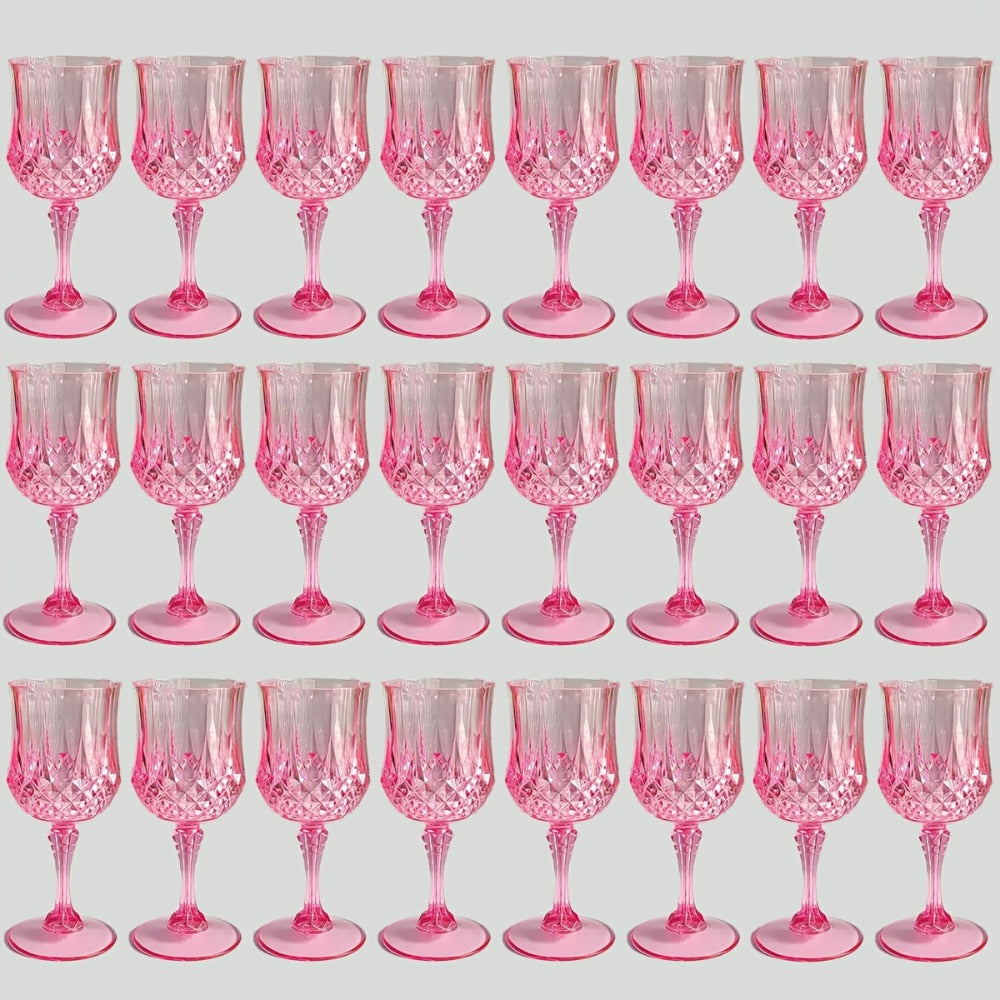 Plastic Wine Glasses 24 Pack ¨C Colorful Shatterproof Goblets for Parties, Weddings & Events ¨C Reusable Vintage-Style Stemmed Cups ¨C Lightweight Bulk Drinkware in Pink, Gold, Blue, Rose Gold & Green