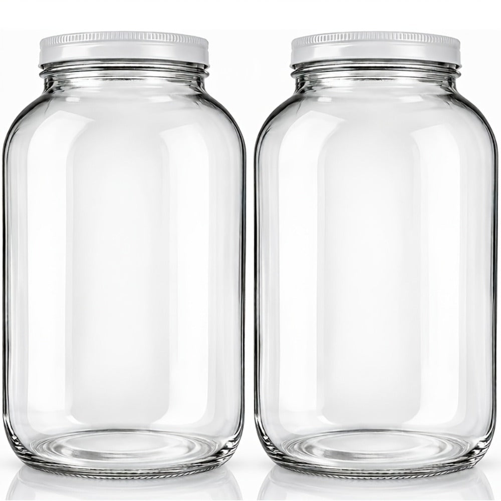 1 Gallon Wide Mouth Glass Jar with Flip Top Lid - Airtight Sealed Storage Jar for Fermentation, Pickling, Canning, Flour & Food Storage, 2 Pack