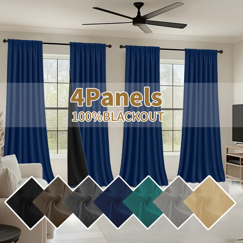 Blackout Curtains 4 Panels Thermal Insulated Room Darkening Drapes ¨C Rod Pocket, Energy Saving, Solid Color for Bedroom & Living Room, 7 Colors & Multiple Sizes