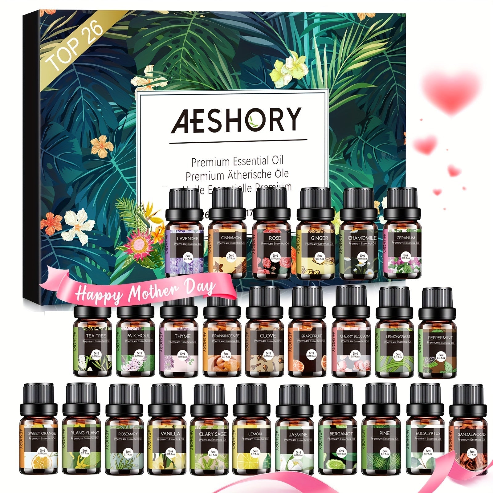 Essential Oil Set ¨C Pure Natural Aromatherapy Oils in Amber Glass Bottles for Diffuser & Humidifier, DIY Fragrance, Valentine's Day & Holiday Gift for Women, Girls, Friends & Family (12/20/26pcs)