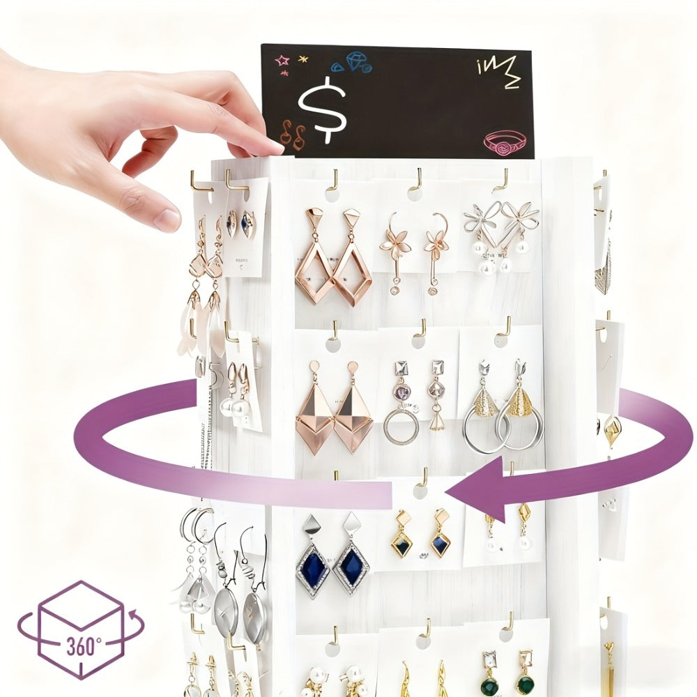 Rotating Earring Display Stand - 40-Hook Jewelry Organizer Tower, Tabletop Rack Holder with Advertising Board, Space-Saving Jewelry Storage for Earrings, Necklaces & Small Accessories
