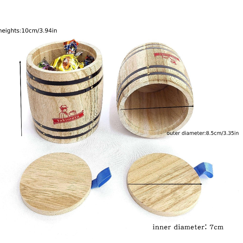 Wooden Barrel Storage Jar with Lid ¨C Rustic Mini Desktop Organizer for Coffee Beans, Sugar, Candy, Keys, Coins & Jewelry | Vintage Handcrafted Trinket Box | Retro Home Office Decor Gift