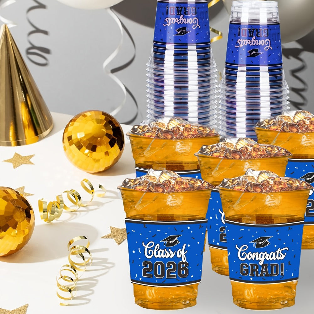 100Pcs Graduation Party Cups Class of 2026 Disposable Plastic Cups Congrats Grad Celebration Tableware Party Supplies