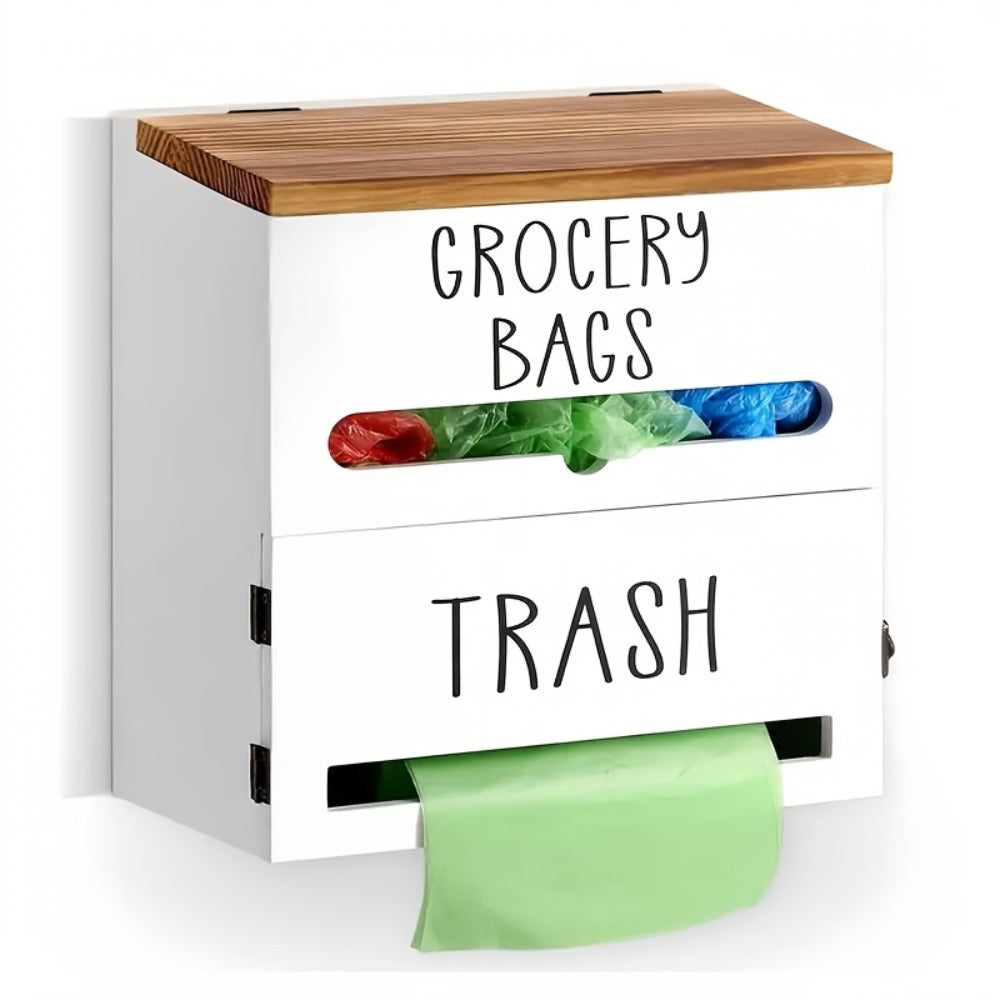 Garbage Bag Dispenser Wall Mount, Under Sink Organizer, Trash Bag Holder with Pull-Out Access, Kitchen Bag Storage Rack for Shopping Bags & Tissues, Space Saving Cabinet Organization