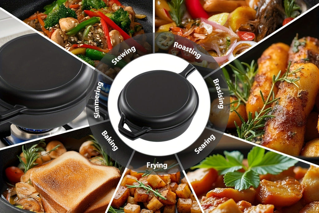 Cast Iron Dutch Oven & Frying Pan Set ¨C Pre-Seasoned 2-in-1 Cookware, Deep Pan + Skillet for Stovetop, Induction, Oven, BBQ & Outdoor Cooking, Multi-Purpose Pots and Pans Set