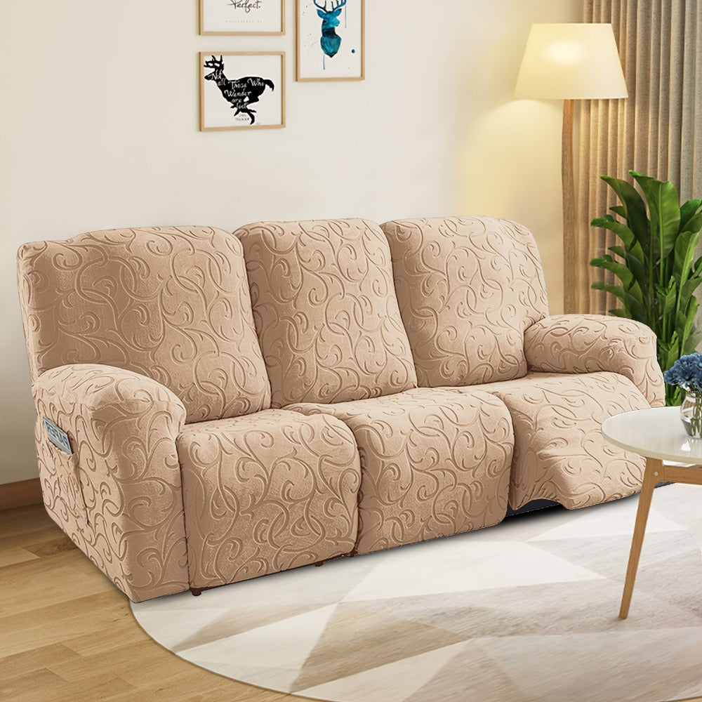 Chenille Recliner Sofa Cover 3 Seater High Stretch Thickened Hooked Fabric - Machine Washable Wear Resistant Couch Slipcover | Sand Color Light Grey Chocolate | Living Room Bedroom Furniture Protector
