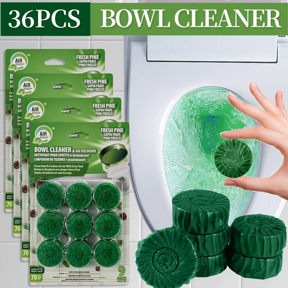 Automatic Toilet Bowl Cleaner Tablets 9/36pcs - Low Odor Fresh Linen Lavender Pine Mix Scents, Powerful Stain Removal Long-Lasting Deodorizer, Safe for Plastic Surfaces, Easy Use for Home & RV Toilet