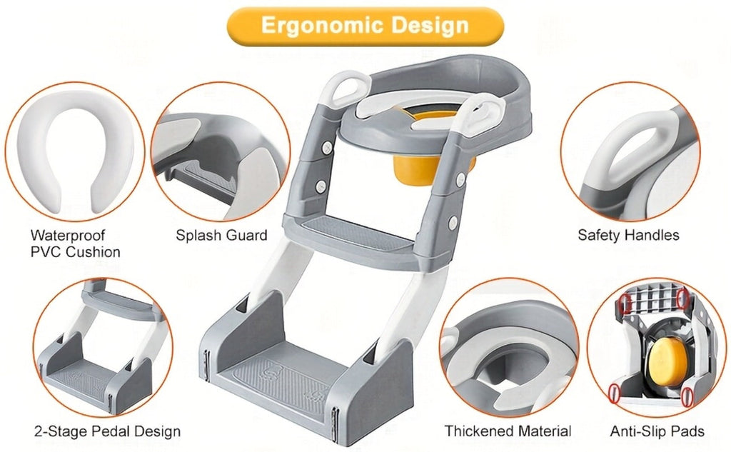 Potty Training Seat with Step Ladder 2-in-1 Toddler Toilet Seat & Stool - Foldable Kids Potty Chair with Splash Guard, Anti-Slip Pads & Handles for Boys Girls