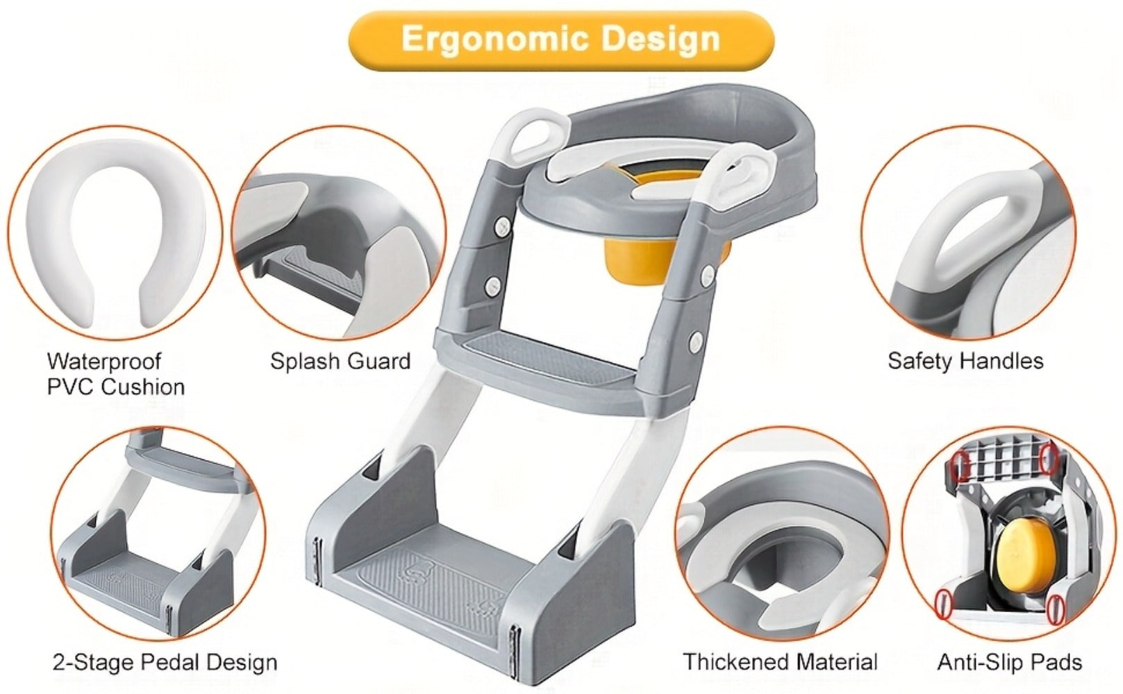 Potty Training Seat with Step Ladder 2-in-1 Toddler Toilet Seat & Stool - Foldable Kids Potty Chair with Splash Guard, Anti-Slip Pads & Handles for Boys Girls