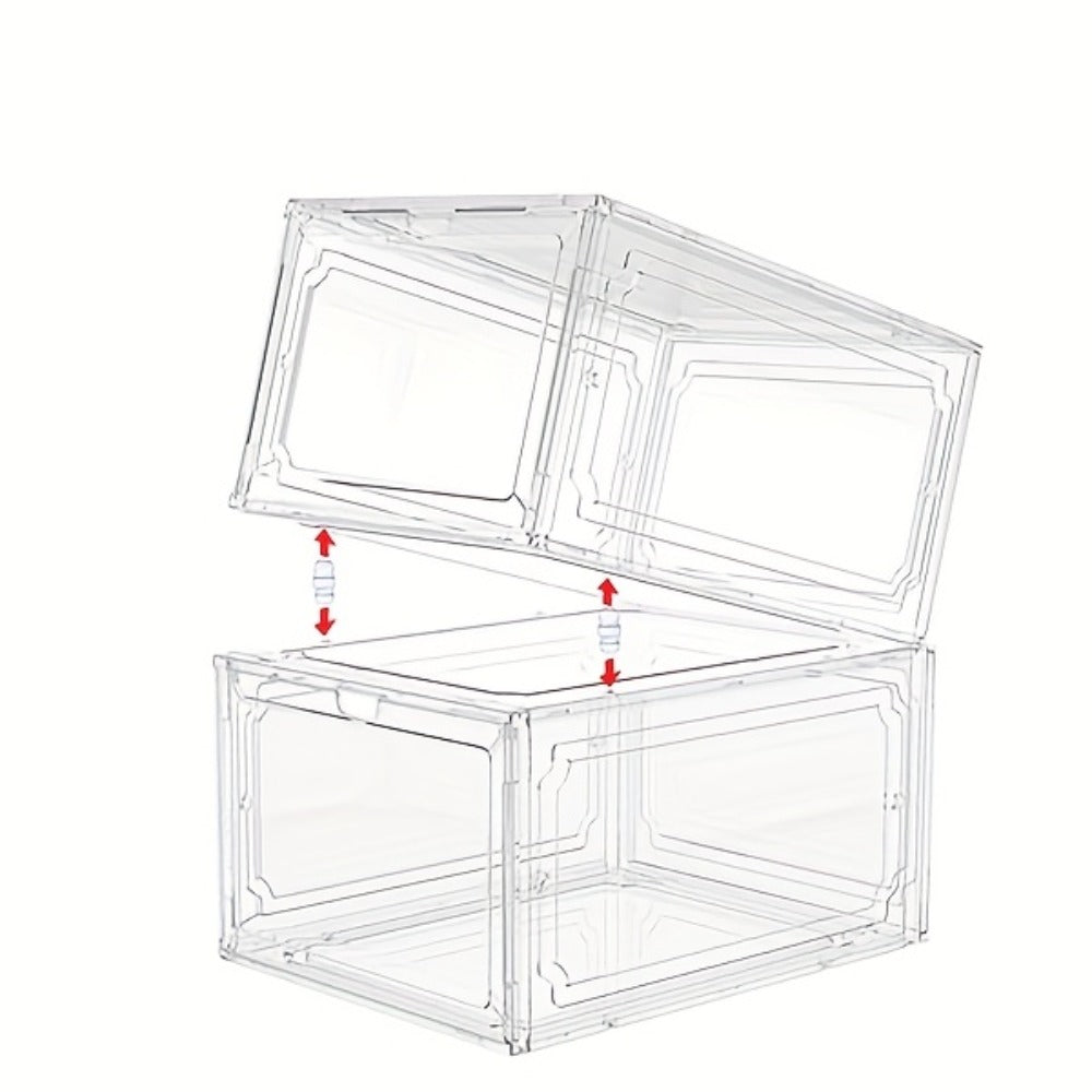 Clear Stackable Shoe Storage Boxes 6/12 Pack XX Large Hard Plastic Organizer for Size 12 Sneakers Closet White
