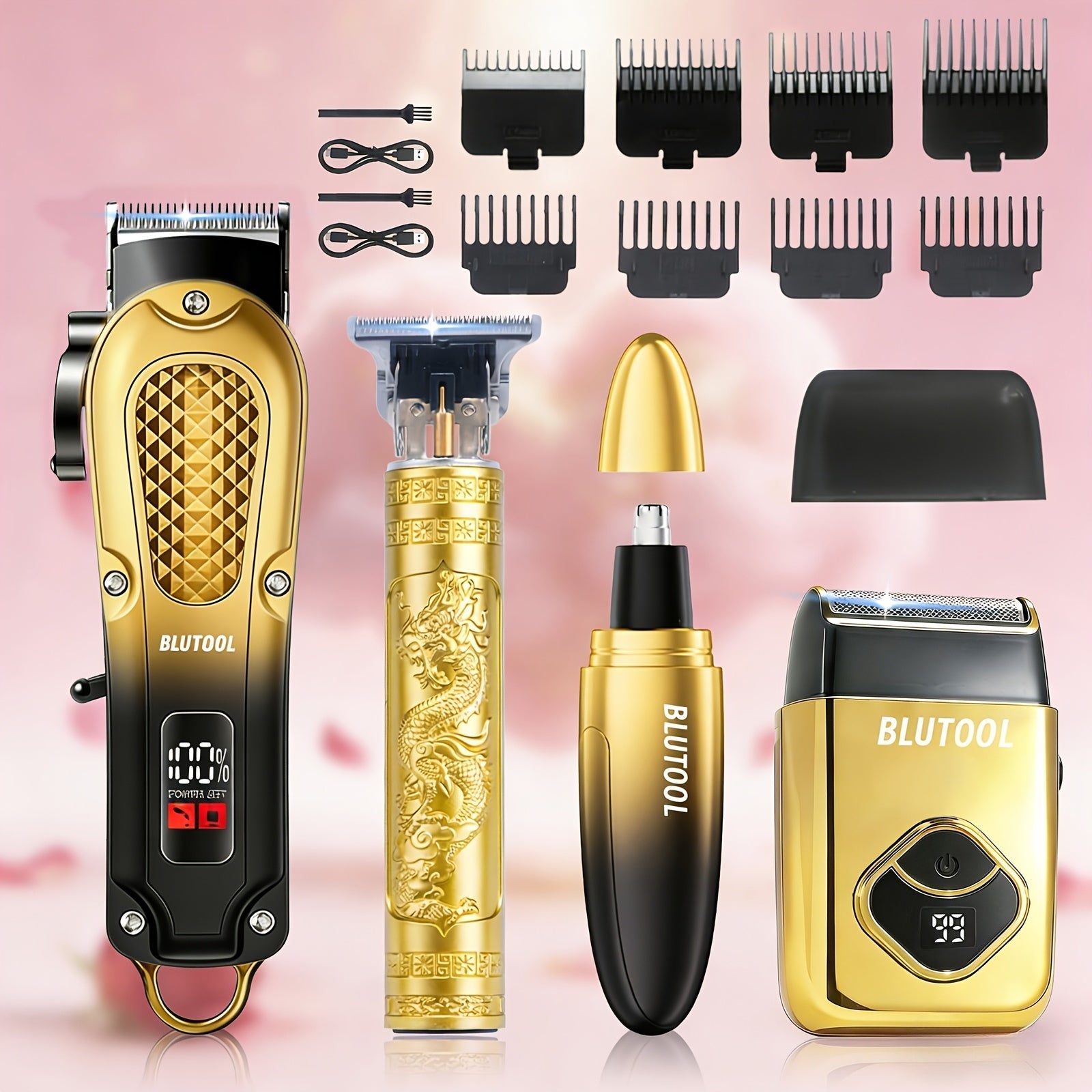 Men's Grooming Set 2 or 4 Piece - Cordless Electric Hair Clipper, T-Shaped Beard Trimmer, Nose Hair Trimmer & Electric Shaver, LED Display Professional Haircutting Beauty Kit, Father's Day Birthday Christmas Gift