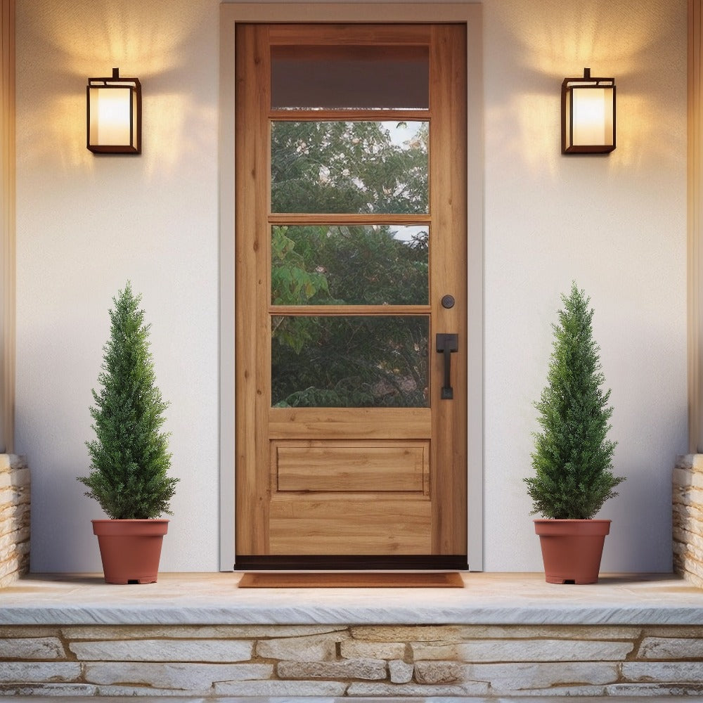 Artificial Topiary Cedar Tree Outdoor Indoor UV Resistant Fake Potted Plant Faux Pine Shrub Front Porch Patio Home Office Decor 3ft 4ft 5ft 1pc 2pcs