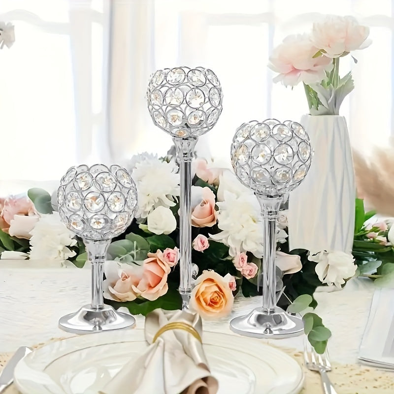 Crystal Candle Holders Set of 3 - Windproof Glass Taper Candle Holder for Wedding Table Centerpiece, Home Decor, Holiday Dinner, Birthday Gift