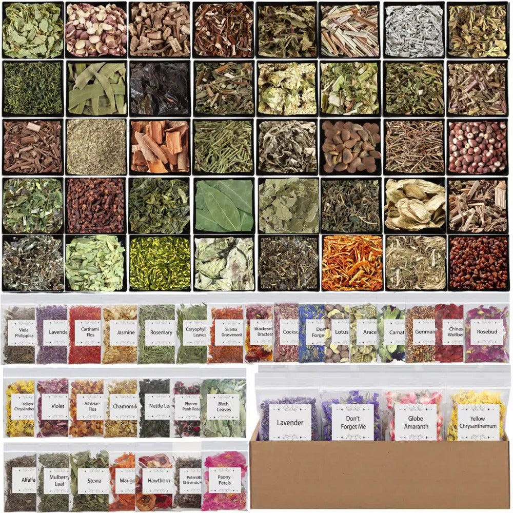 Witchcraft Supplies Herbs Kit 70 Pcs - Dried Flowers & Healing Herbs for Wicca Pagan Rituals, Magic Spell Casting, Altar Supplies, Candle & Soap Making, Bulk Herb Gift Set for Witch Beginners