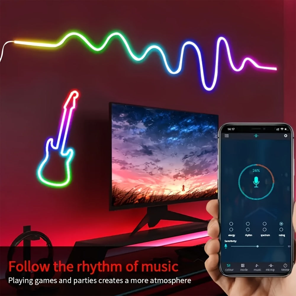 LED Neon Rope Light IP65 Waterproof ¨C RGB Color Changing Light Strip, App & Remote Control, Music Sync, Silicone Neon Light for Bedroom, Gaming Room, Indoor & Outdoor Decoration (3.2/9.8/16.4 Ft)