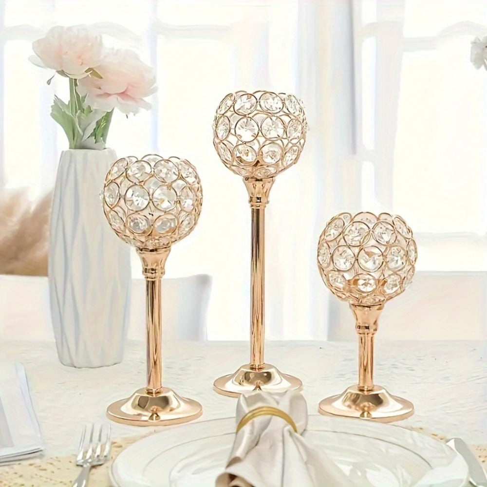 Crystal Candle Holders Set of 3 - Windproof Glass Taper Candle Holder for Wedding Table Centerpiece, Home Decor, Holiday Dinner, Birthday Gift