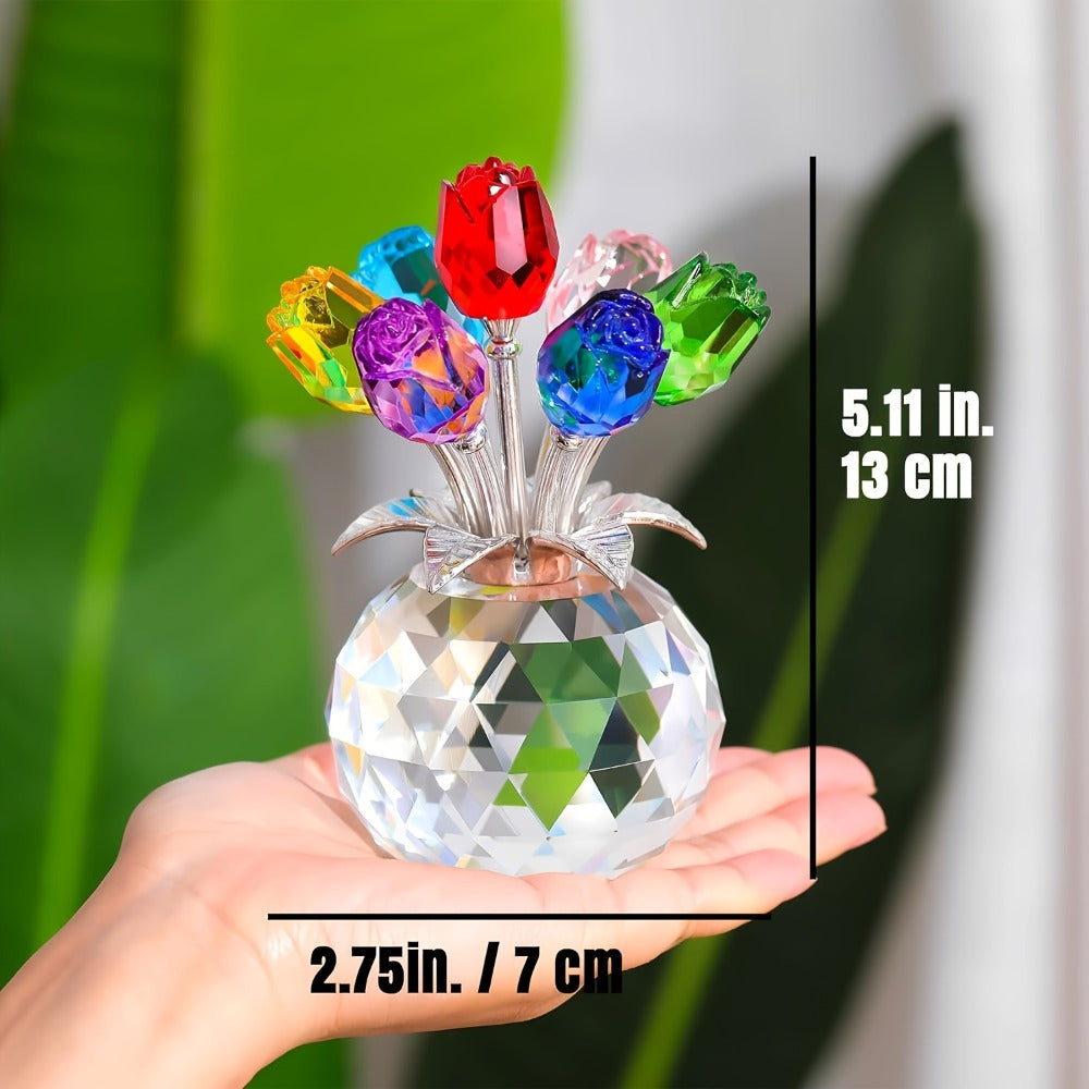 Artificial Rose Bouquet Crystal Eternal Fake Flowers - Colored Silk Roses for Valentine's Day, Mother's Day, Anniversary, Christmas & Wedding | Decorative Faux Rose Gift in Red, Pink & Blue
