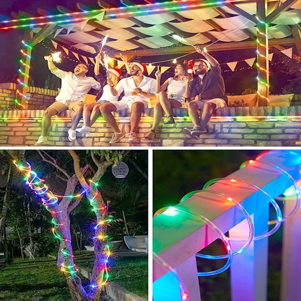 Solar Rope Lights Outdoor 33FT 100LED RGB ¨C 8 Modes IP65 Waterproof String Lights for Garden, Patio, Party & Holiday Decor