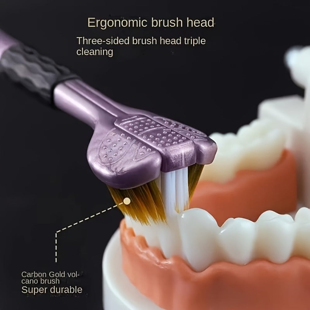 360 Toothbrush 2-Pack ¨C Three-Head Design with Soft & Hard Nylon Bristles, 360¡ã Cleaning, Tongue Coating Removal, Seamless Design for Braces, Bridges & Implants, Fresh Breath Oral Health Care