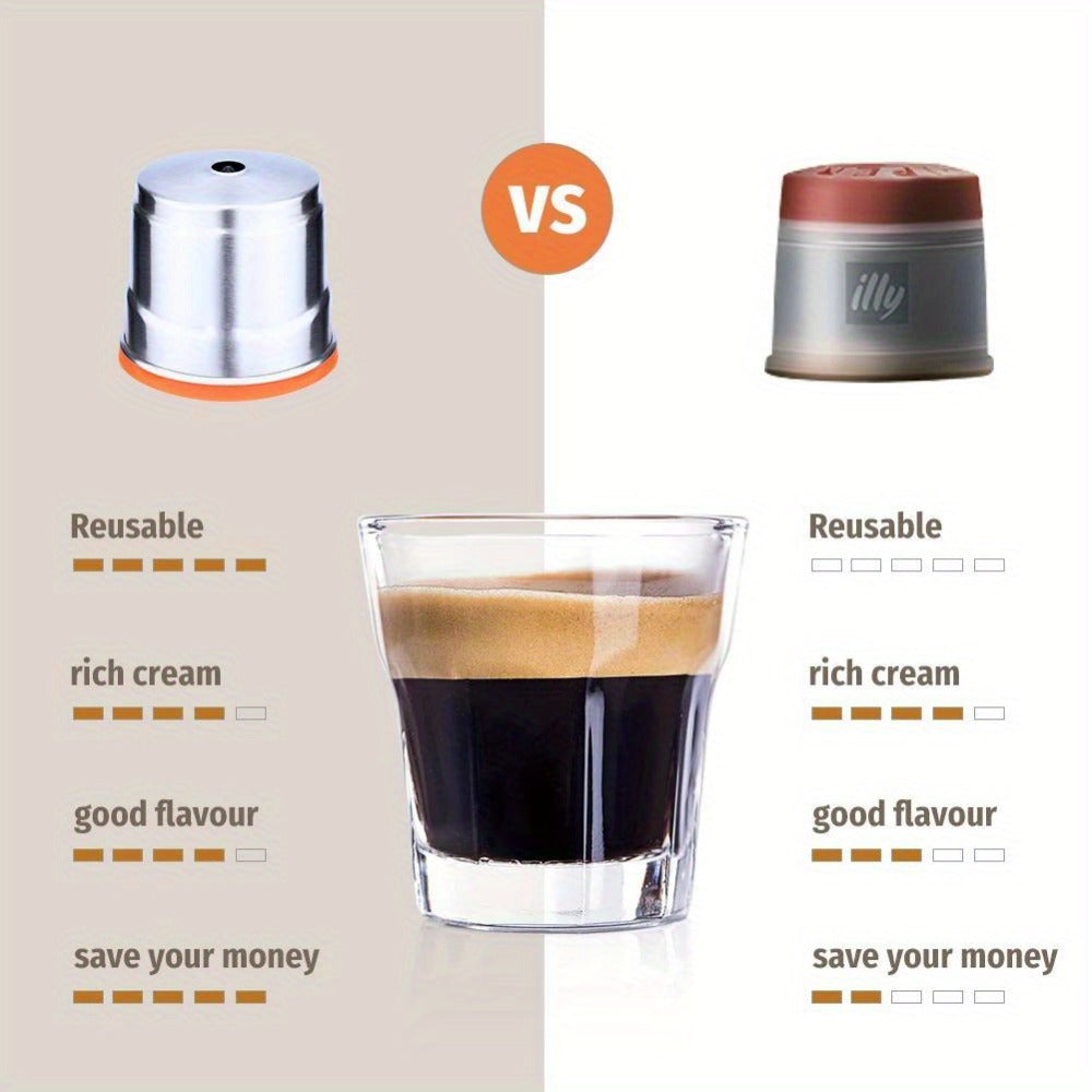 Reusable Coffee Filter Capsule for Illy Y3.2 & X7.1 Machines, Stainless Steel Refillable Coffee Pod Cup with Tamper, Eco-Friendly Reusable Espresso Capsule Accessory