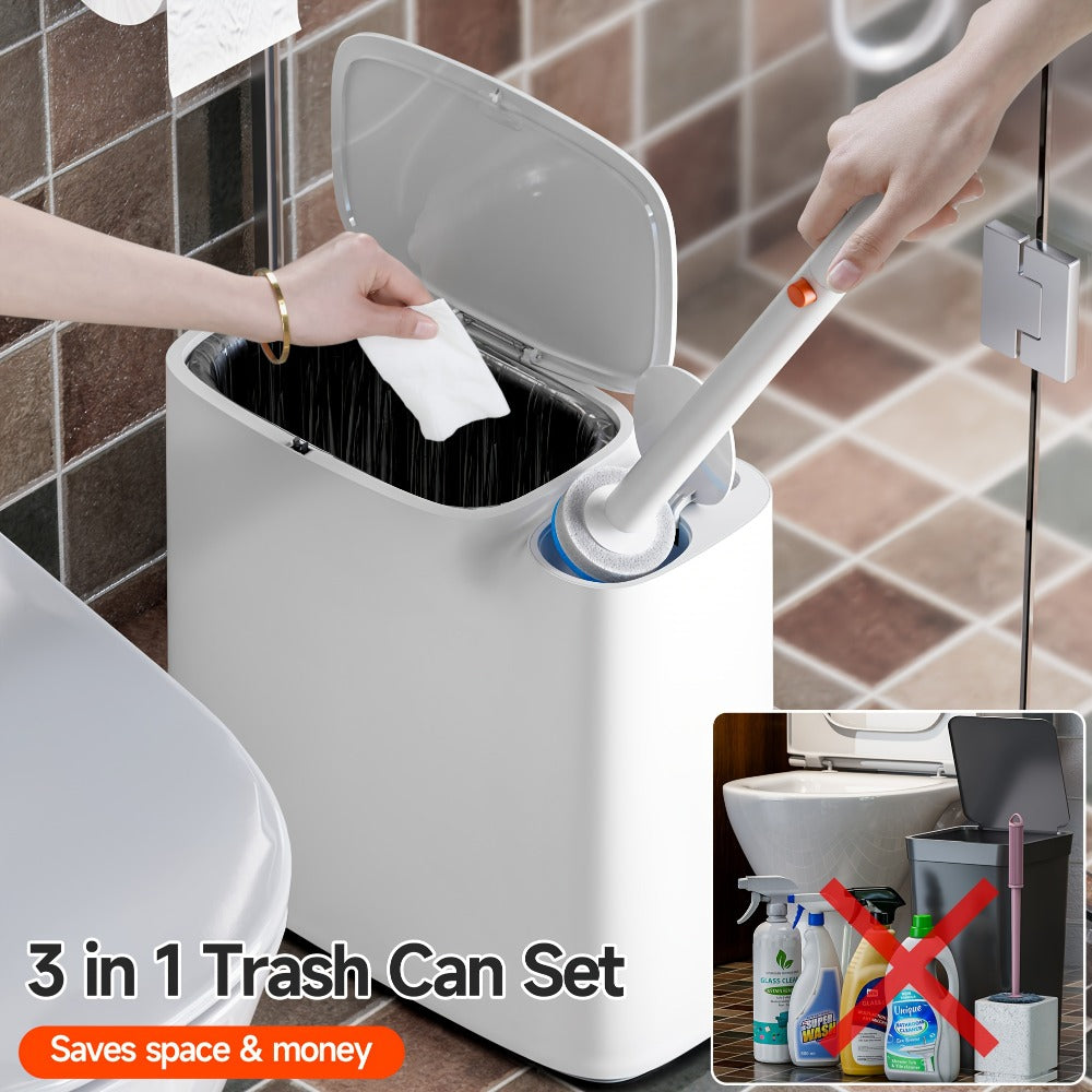 Disposable Toilet Brush with Trash Can 3-in-1 Set Replaceable Brush Heads Space-Saving Bathroom Cleaner with Lid Odor-Proof Waste Bin for Bathroom RV Small Toilet