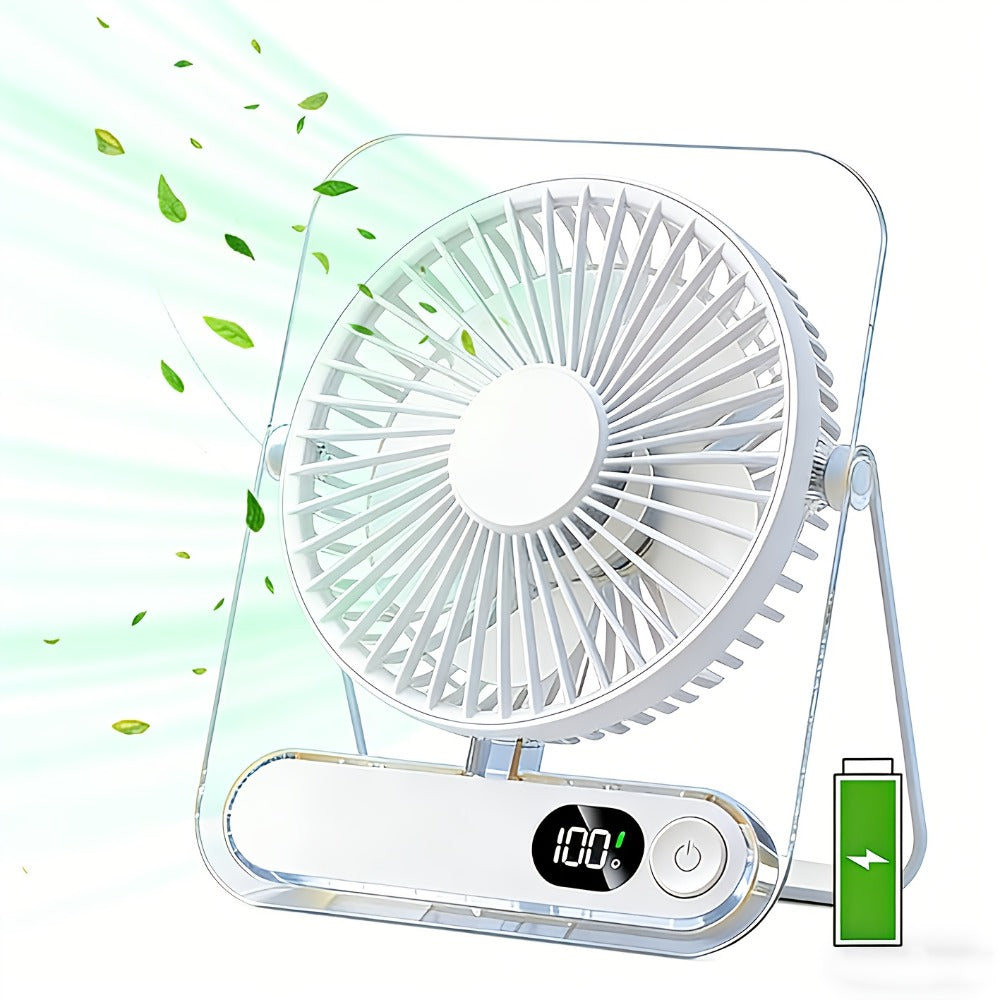 Portable USB Desktop Fan 3000mAh Battery, Ultra-Quiet 5-Speed Foldable Fan with 180¡ã Adjustable Tilt and Digital Power Display, Small Personal Cooling Fan for Home, Office and Travel