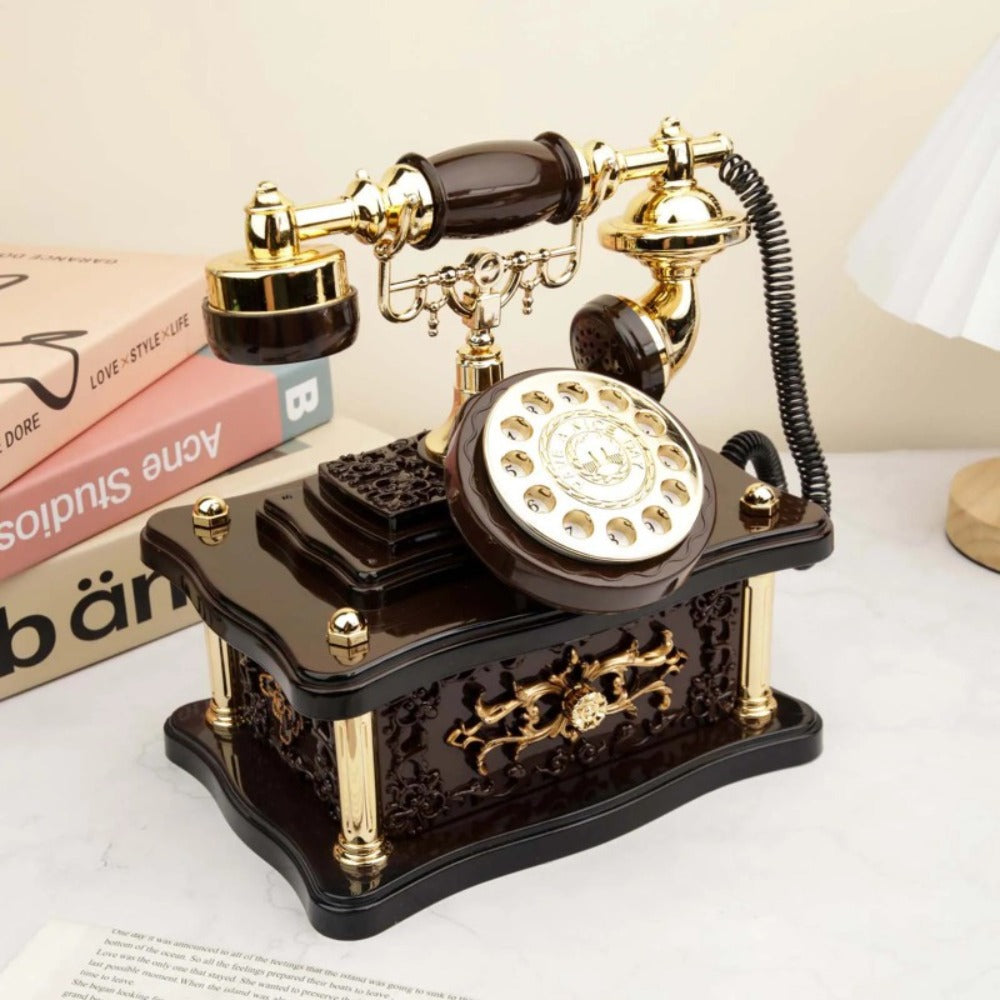 Retro Phone Music Box - Rotating Dial Vintage Telephone Wind Up Musical Decoration for Living Room Office Bar Cafe Desk Ornament, Unique Mother's Day Father's Day Gift