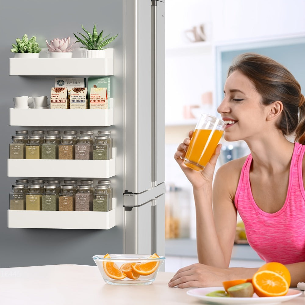 Magnetic Spice Rack Wall Mounted No Drill 6-Piece Set Heavy Duty Magnetic Storage Shelf for Refrigerator Microwave Washer Dishwasher - Kitchen Bathroom Coffee Bar Organizer Black White