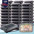 Meal Prep Containers 38oz Black Rectangular Disposable Bento Box Bulk Set - Stackable Leakproof Food Storage with Lids Microwave Dishwasher Freezer Safe for Takeout Catering Picnic Lunch