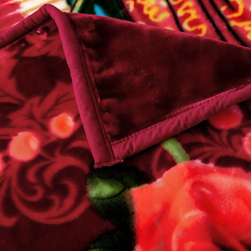 Reversible Plush Blanket 2-Ply 520GSM Milk Velvet - Soft Warm Queen King Size Blanket with Vibrant Animal & Floral Designs, All-Season Bed Couch Throw