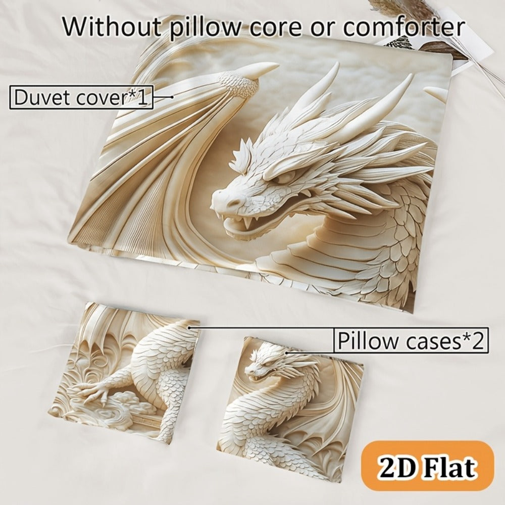 Dragon Print Duvet Cover Set 3-Piece ¨C Boho Dragon Totem Bedding, Soft Polyester Comforter Cover with 2 Pillowcases, Twin Full Queen King, Dorm Room Decor