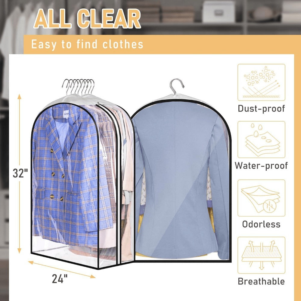 Garment Bags for Hanging Clothes, 3-Pack Transparent Suit Bags with Zipper, Heavy Duty EVA Coat Covers for Wardrobe Closet Storage, Fits 32 40 50 60 Inch Dresses Shirts Coats