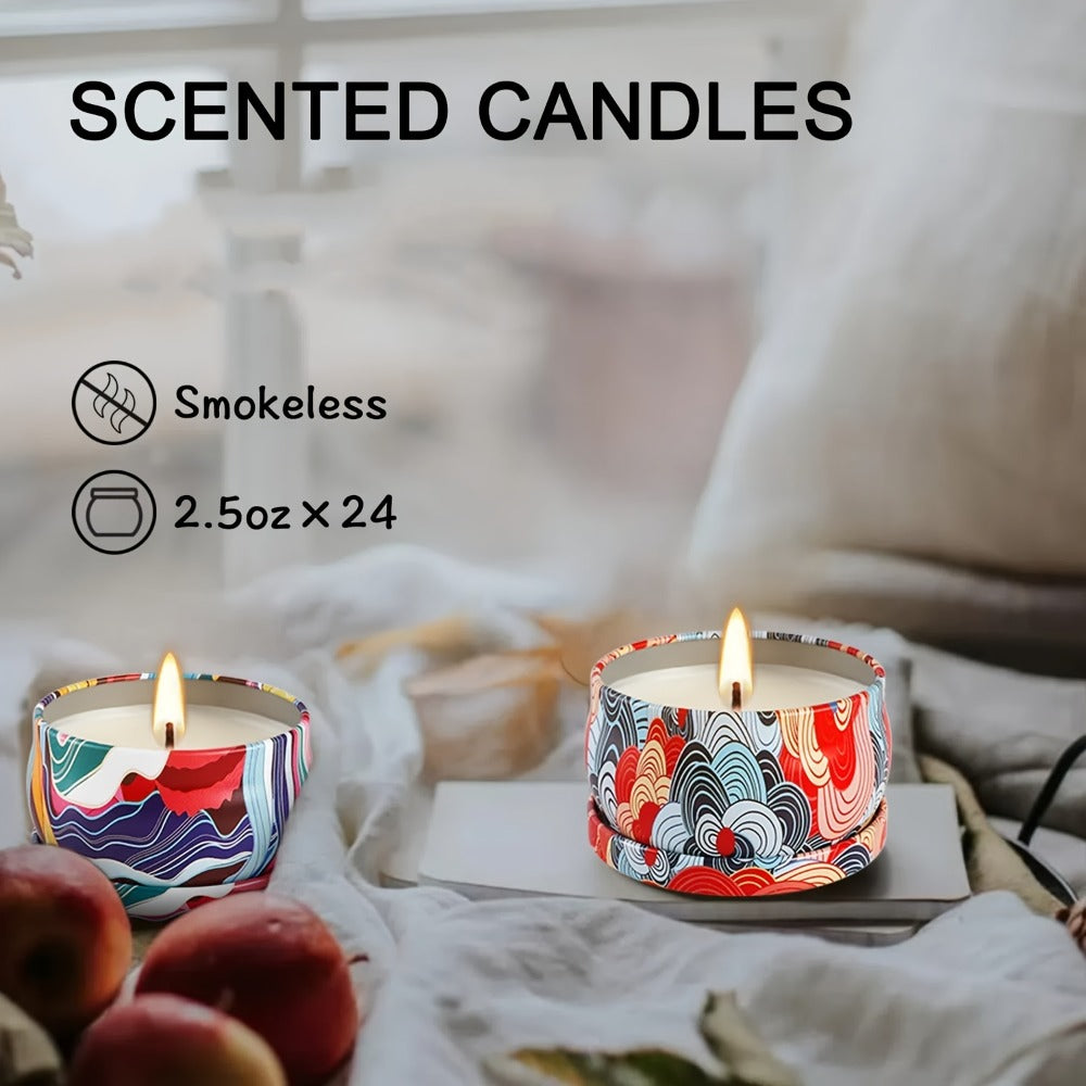 Scented Candles Set of 24 ¨C Soy Wax Candles with Essential Oils, 2.5 Oz Travel Size Candle Gift Set for Women, Rain Scent for Home Decor, Aromatherapy, Birthday, Valentine's Day & Holiday Gifts