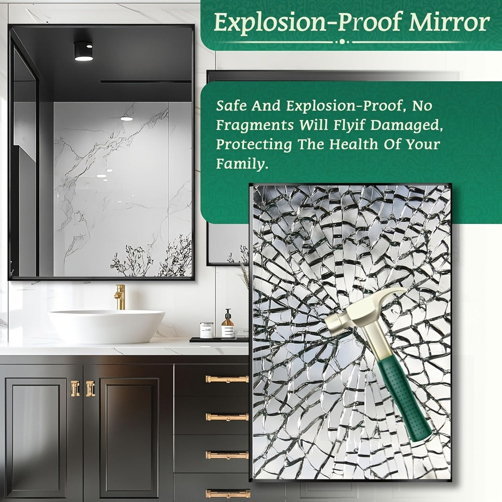 Bathroom Vanity Mirror Wall Mounted Metal Frame Rectangle ¨C Anti-Rust Farmhouse Mirror in Matte Black, Gold & Silver, Multiple Sizes, Horizontal or Vertical Hang