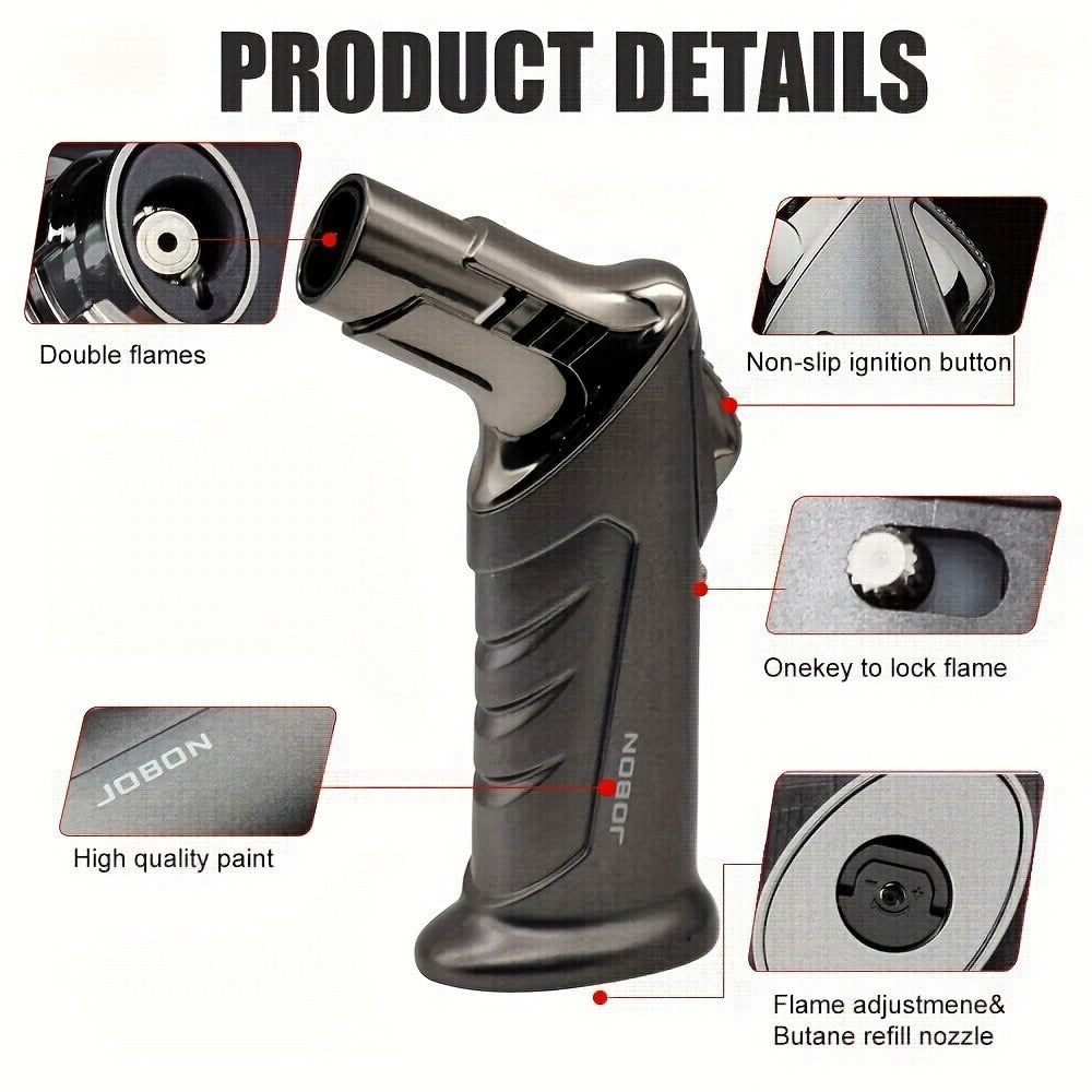 Butane Torch Lighter with Gift Box - Jobon Adjustable Flame Kitchen Torch, BBQ Camping Lighter for Men, Child Safety Lock, Windproof Refillable Jet Flame, Holiday Birthday Gift (Gas Not Included)