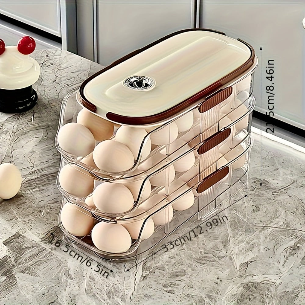 Egg Organizer for Refrigerator, Multi-Layer Auto-Rolling Egg Rack with Large Capacity ¨C Space-Saving Egg Storage Dispenser for Fridge, Cabinet & Countertop, Ideal for Busy Families