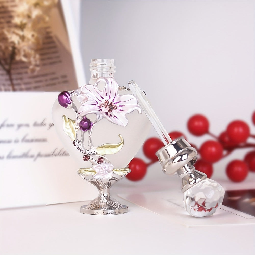 Refillable Perfume Bottle 10ml Vintage Glass Travel Atomizer Essential Oil Dispenser Portable Mini Spray Bottle Enamel Peach Heart Design Gift for Women