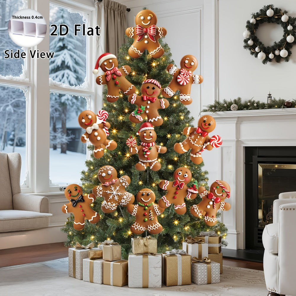 Christmas Tree Ornaments 12pcs Gingerbread Man Decorations 2D Flat Funny Xmas Tree Hanging Decor with Loops ¨C Christmas Tree Topper & Holiday Gift