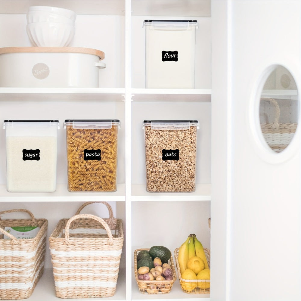 Large Airtight Pantry Canisters 4 Pack - BPA-Free Plastic Food Storage Containers with Lids for Flour Sugar Rice Cereal and Baking Supplies, 176oz 5.2L Clear Stackable Kitchen Canister Set with Measuring Cups and Chalkboard Labels