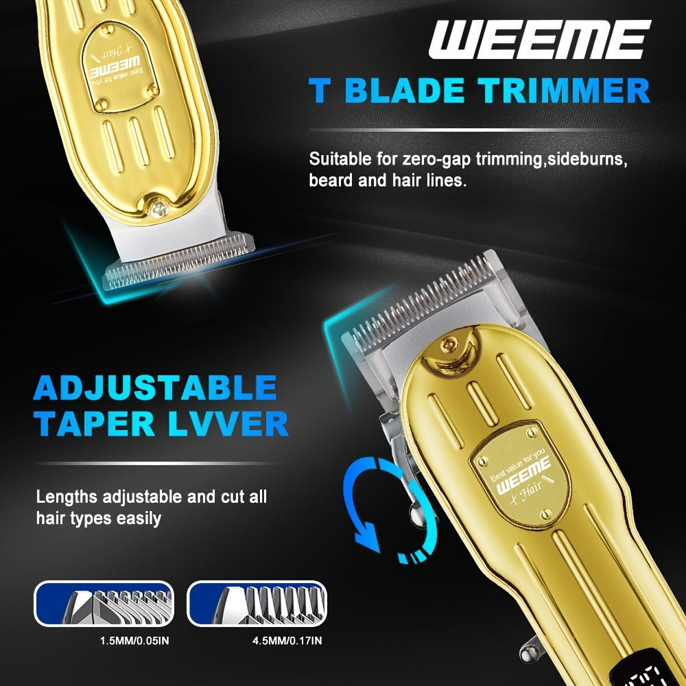 Hair Clipper & Beard Trimmer Combo Set - WEEME 2-in-1 Cordless Rechargeable Electric Hair Cutting Kit for Men, Professional Grooming Set with Trimmer, Father's Day Gift for Men, Golden & Silver