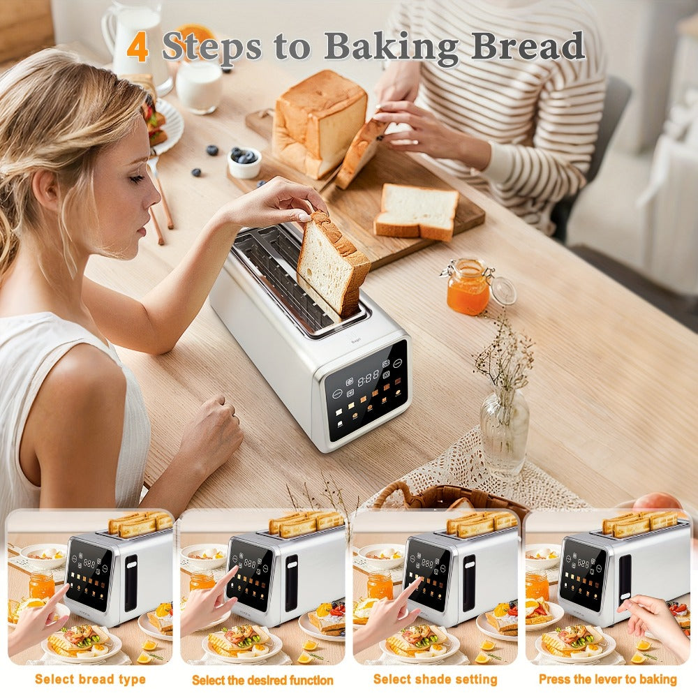 4-Slice Toaster Long Slot Stainless Steel ¨C Touch Screen LED Display, 1.5¡± Wide Slots, Countdown Timer, Memory Function, Dual Control, 6 Shade Settings