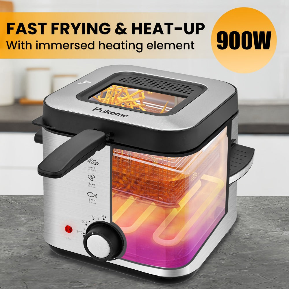Deep Fryer Stainless Steel Large Capacity with Adjustable Temperature Control - 304 Stainless Steel Oil Fryer with Viewing Lid Cool-Touch Handles Easy Clean Basket, 5 Size Options 1.5L to 6L for Home Kitchen