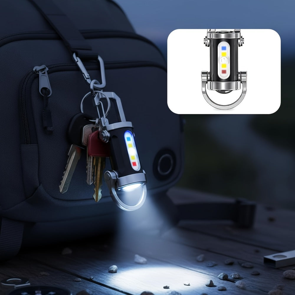 Mini Keychain Flashlight 4 Pack USB Rechargeable, 1200 Lumens 7 Modes Compact EDC Pocket Flashlight with Phone Charging Function, Clip-On Portable Torch for Hiking Camping Emergency Outdoor Survival