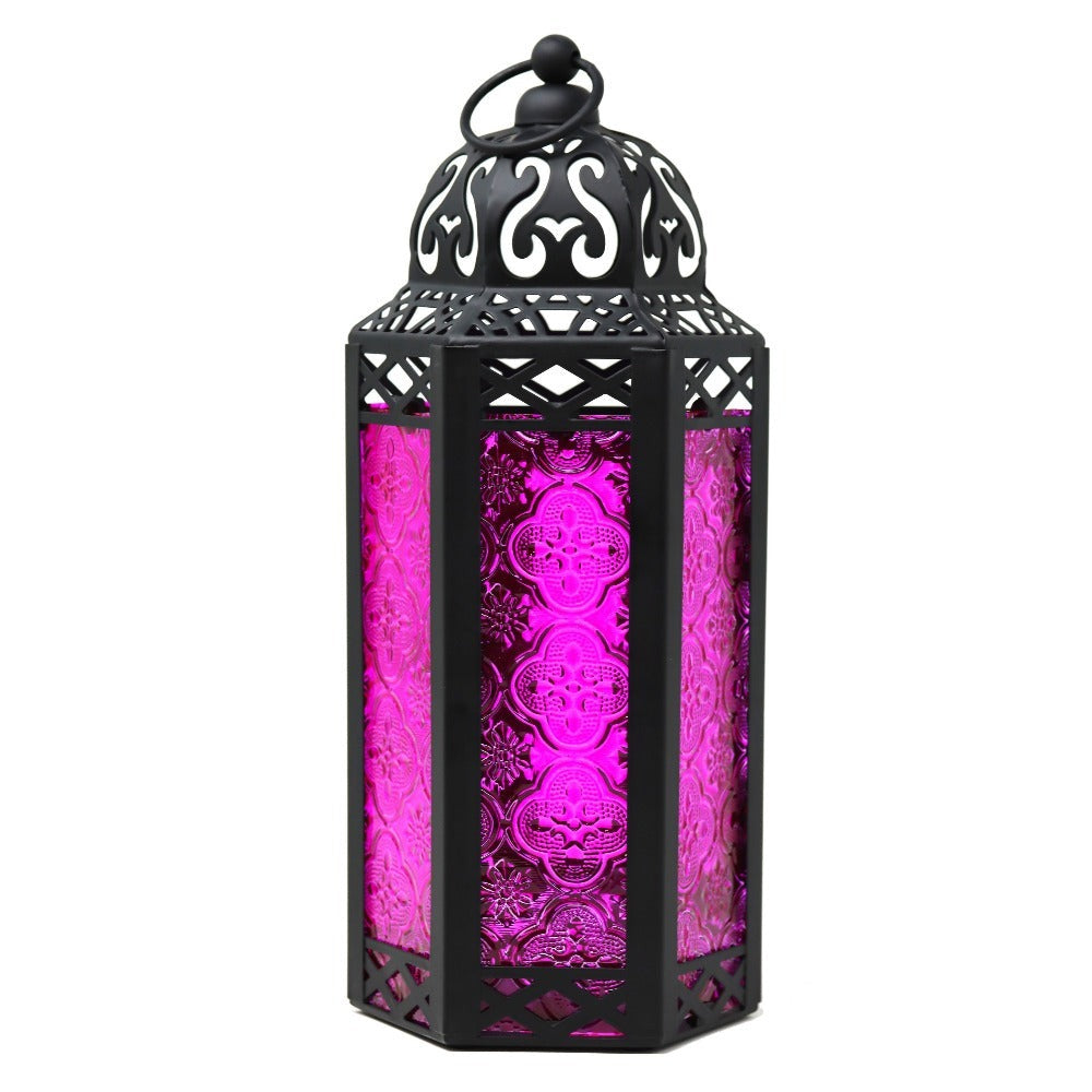 Moroccan Candle Lantern Holder - Decorative Metal & Glass Lantern with Embossed Floral Design for Indoor Home Decor, Garden, Patio, Weddings, Ramadan, Halloween & Holiday Celebrations - 10.5¡± Tall Medium Size