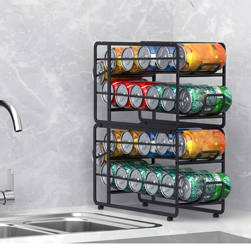 Can Dispenser Rack 2 Pack Stackable Sliding Metal Can Organizer for Kitchen Pantry Cabinet Countertop Canned Food Storage