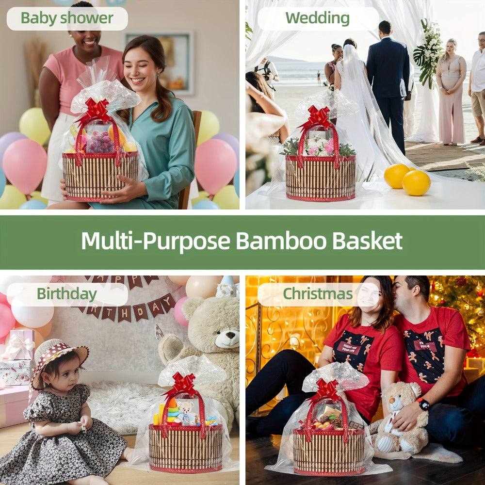Bamboo Storage Baskets 6-Pack | Gift Wrap Organizer, Easter Egg Basket, Picnic Camping Basket, Craft Sewing Storage, Wedding Favor Box, Flower Girl Basket, Christmas Thanksgiving Holiday Basket Set