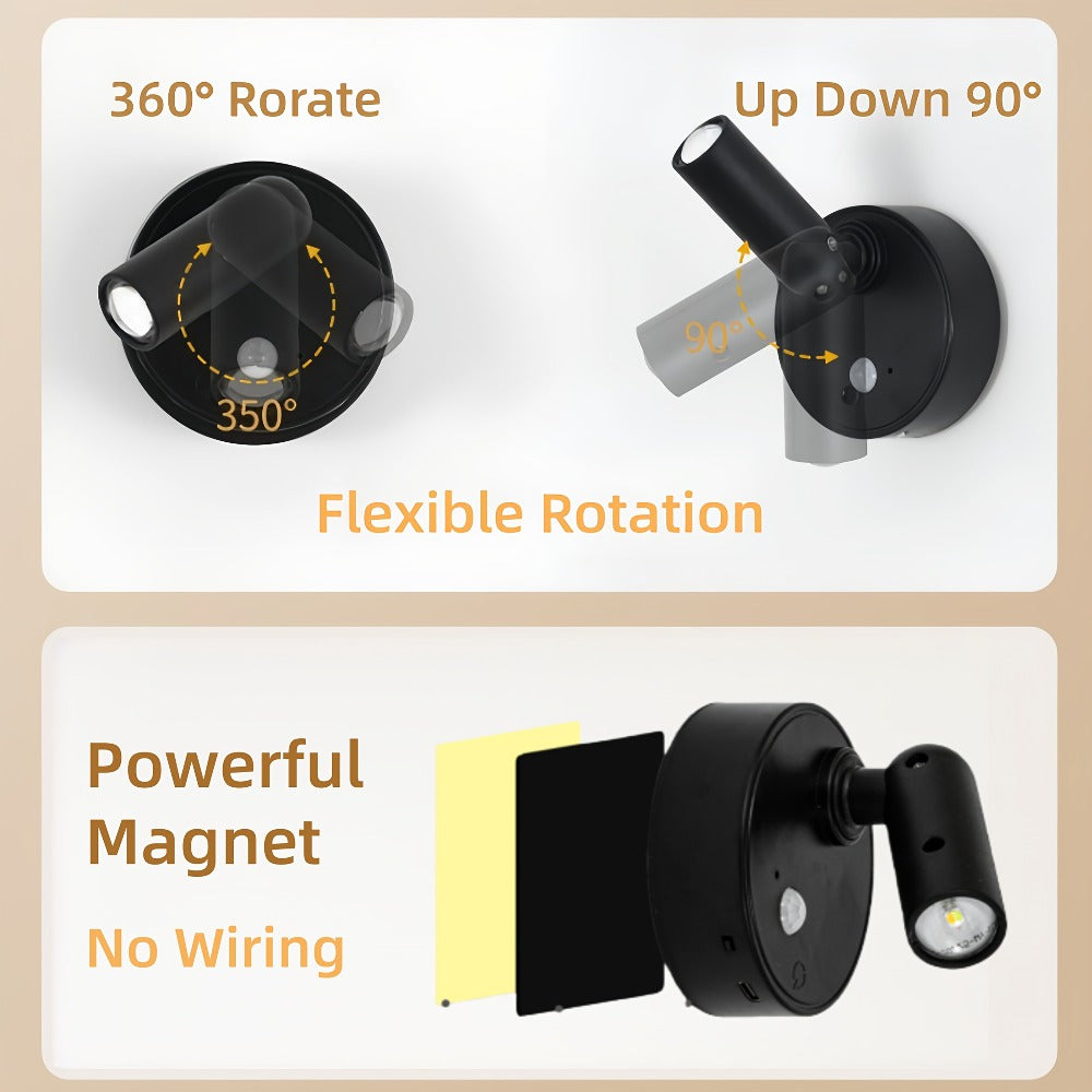 Wireless LED Spotlight Indoor 2 Pack Remote Control 3-Color Adjustable Motion Sensor Magnetic USB Rechargeable Wall Light for Bedroom Corridor Art Display