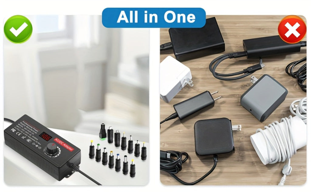 AC to DC Power Adapter 48W Adjustable 4-24V - LCD Voltage Display, Knob Control, 15 Interchangeable Tips & Polarity Converter, Overvoltage & Short Circuit Protection, 100-240V Universal Input