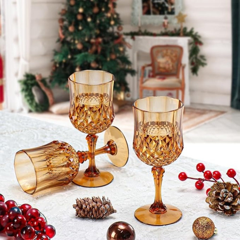 48pcs Shatterproof Plastic Wine & Champagne Glasses Set - 7oz Unbreakable Vintage Goblets Crystal Finish Reusable Cups for Parties Weddings Outdoor Events